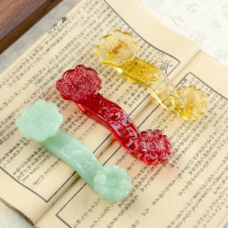 1Pc Chinese Jade Ruyi Art Decorative Lucky Fortune Mascot Amulet Housewarming Gift Feng Shui Ornaments Home Office Desktop Decor