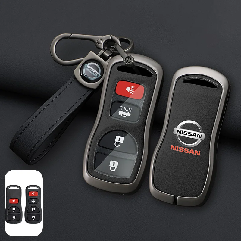 Liga de zinco + couro capa chave do carro para nissan tiida xtrail armada 350z t30 altima sentra maxima frontier para infiniti fx 35