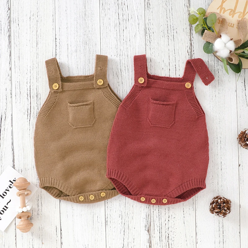 0-18m Baby Boy Girl Bodysuits Spring Autumn Winter Solid Sleeveless Knitted Newborn Netural Onesie Clothes Infant Outwear Onesie