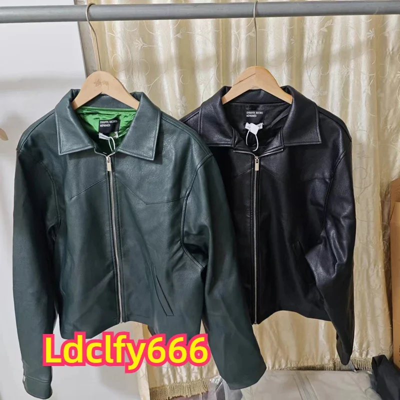 

Leather Green Black ERD Zipper Up Lapel Jacket Men Women Top Quality ENFANTS RICHES DEPRIMES Chic Jackets Clothing with Dust Bag