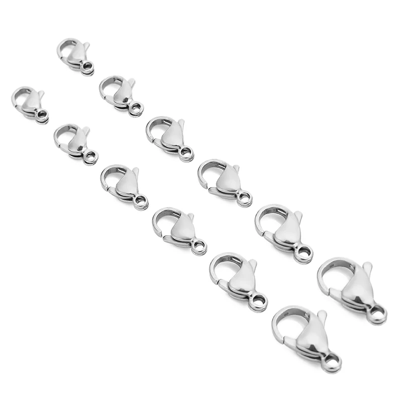 Fermoirs mousquetons en acier inoxydable beliere pour fabrication de bijoux, crochets pour colliers, bracelets, chaînes, DIY, fabrication de bijoux à la mode, fournitures 10mm/12mm, 50 pièces