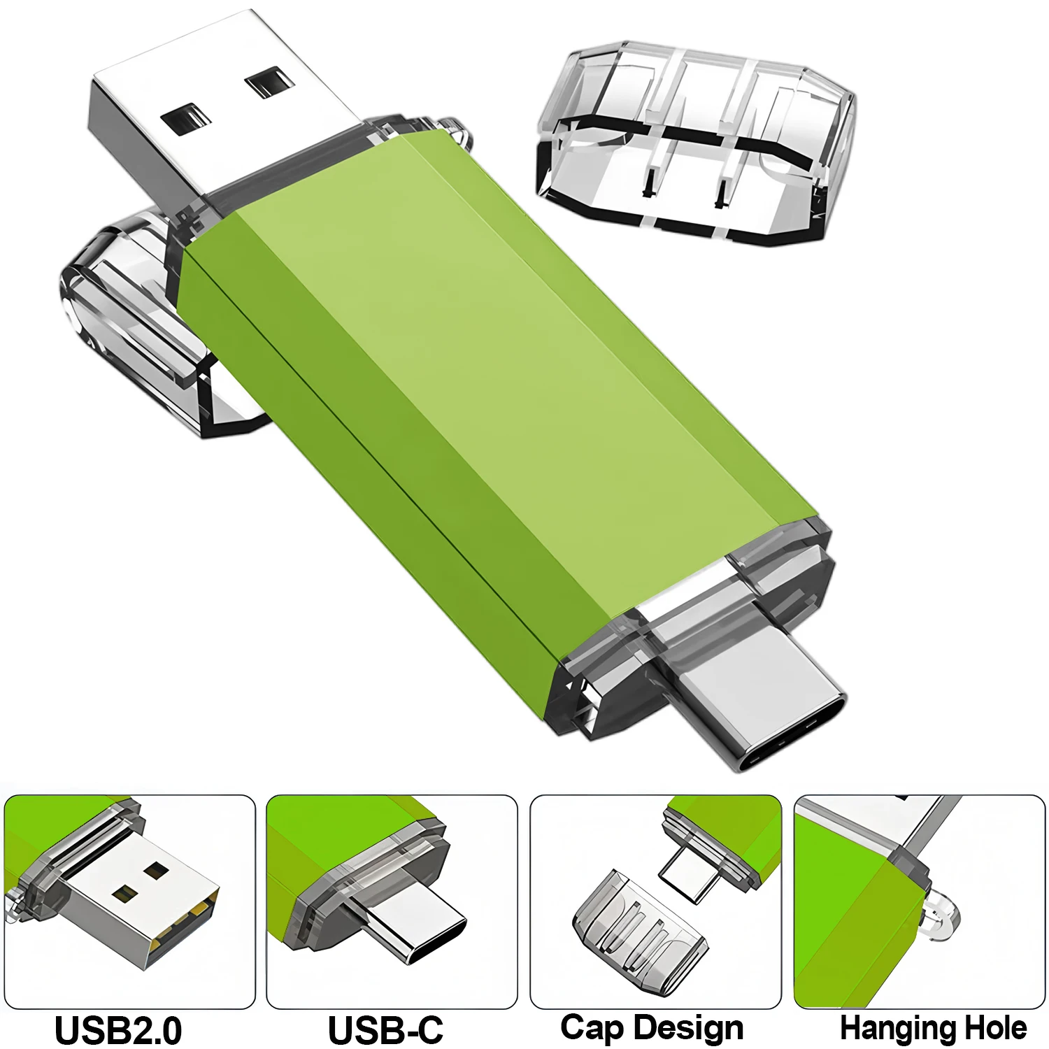 2-IN-1 TYPE-C USB2.0 Flash Drive 8GB 16GB 32GB 64GB 128GB USB Pen Drive Memory Stick Business Gift U Disk for Smartphone PC