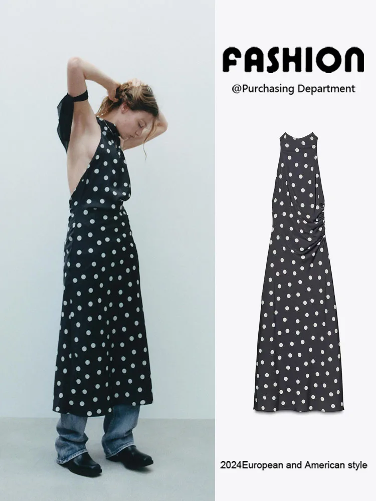 Elegant Moon Pattern Silk Satin Dress Women's Sleeveless Autumn New Arrival Fashionable Gown Stage Performance Traditional Co...