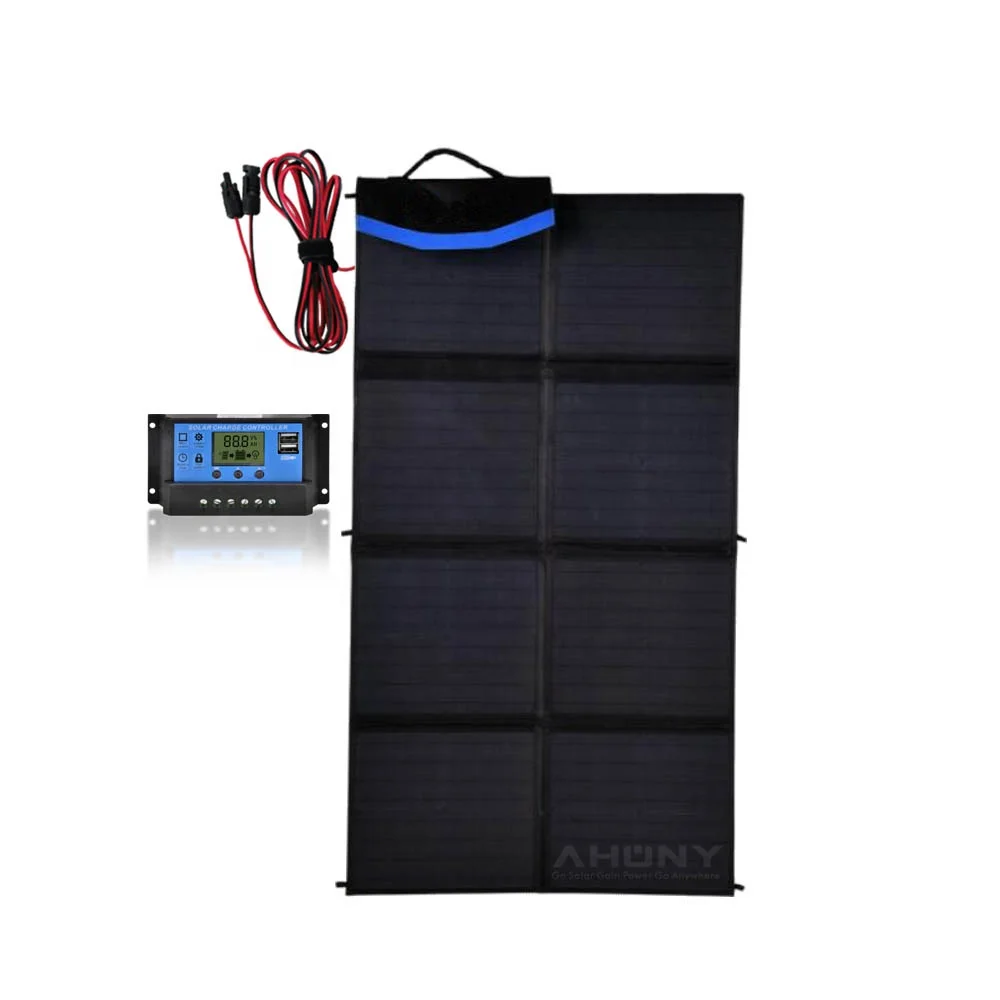 

160 Watts 12 Volts Portable Solar Panel Kit Charger Foldable Mono 3 Output Ports Solar Generator Home RV Camping 600Wh