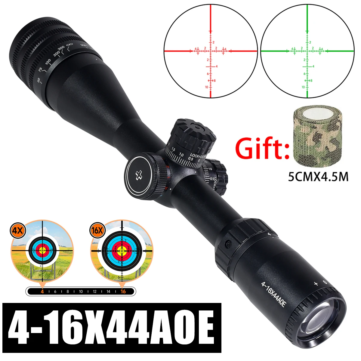 Tactical 4-16x44AOE Scope Hunting Optics Sight Red Green Airsoft Sniper Riflescope for Airsoft / Hunting Rifle 11mm/20mm