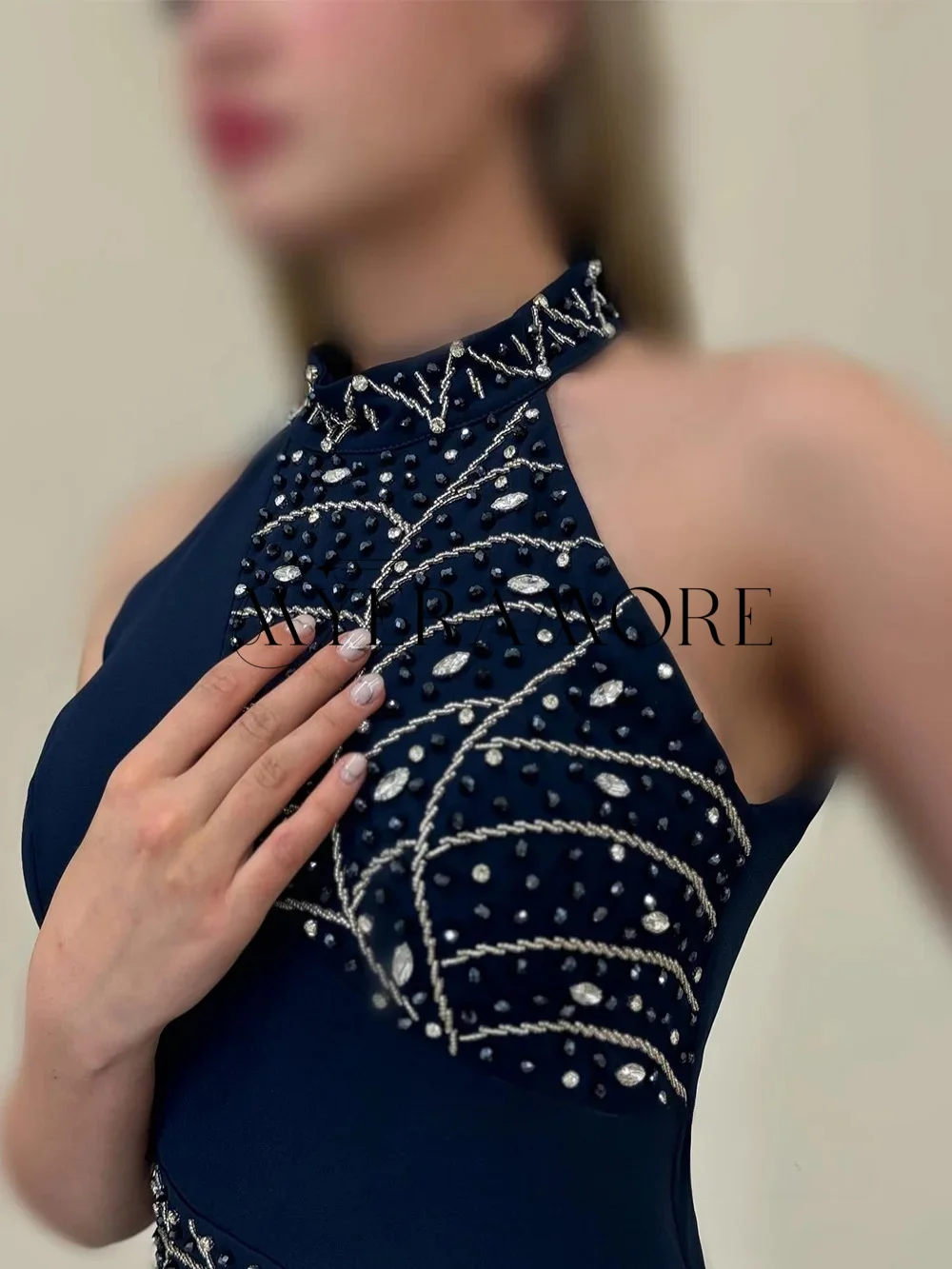 Elegant Halter High Neck Evening Dresses Mermaid Beaded Side Slit Pleat Prom Dresses Customized robes de soirée