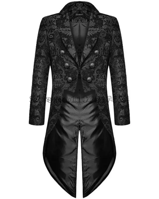 Medieval Steampunk Gothic Tailcoat Jacket Renaissance Gold Black Jacquard Fabric Damask Wedding Blazer Coat Halloween Costumes image 3