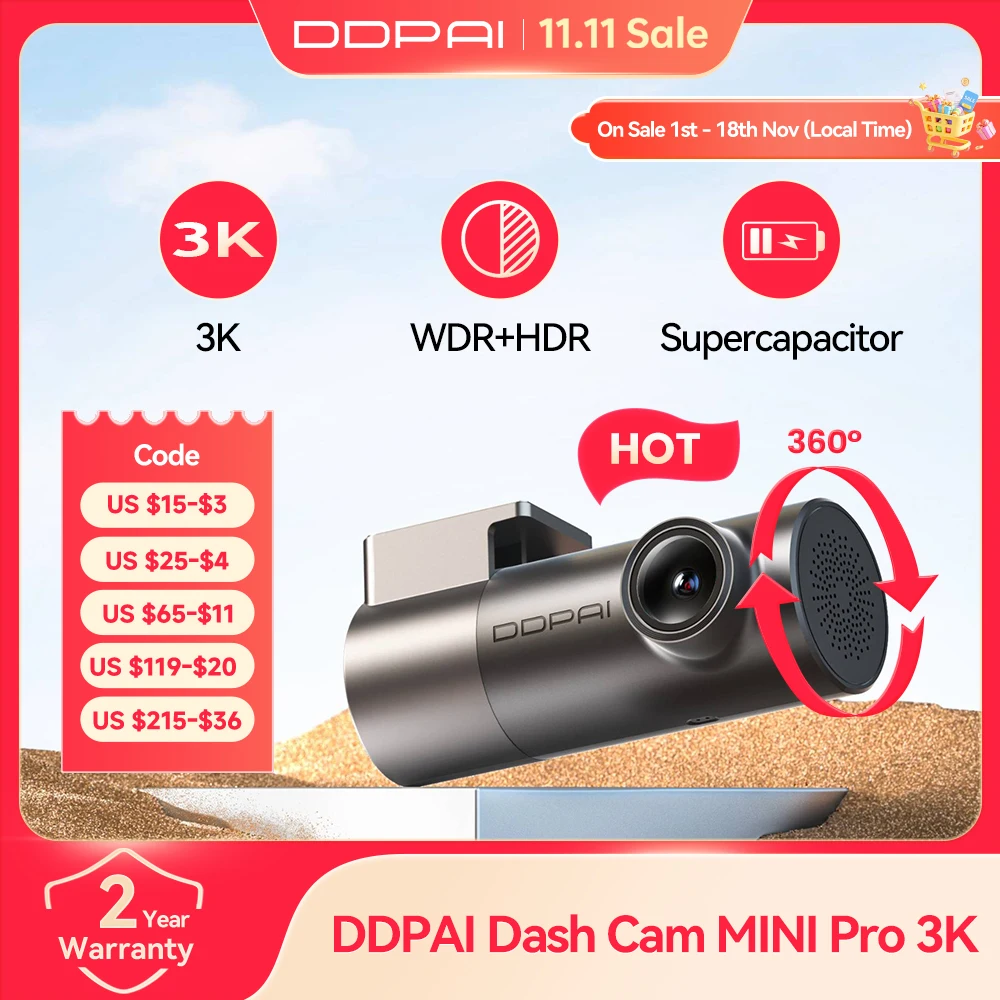 Ddpai Cámara Para Auto Mini Pro 2K, Control Por Voz Inteligente, Wifi, Visión Nocturna, Monitor De Estacionamiento 24H, Dvr Para Vehículo - Imagen 3