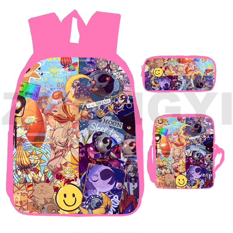 Kawaii 3D Print Fnaf Sundrop Moondrop Backpack Pink Preppy Merch Elementary School Bags 12/16 Inch Kids Bookbag Women Canvas Bag