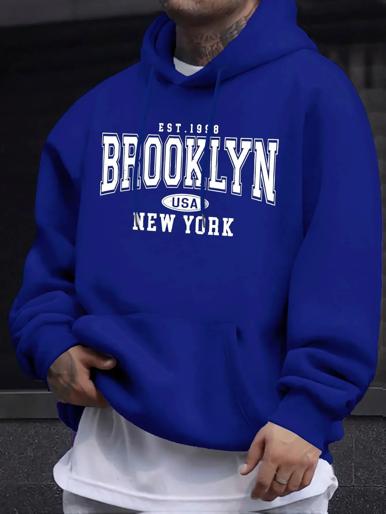 Meistverkaufte Herren-Oversize-Kapuzenjacke mit Langen Ärmeln für Herbst-Winter. Brooklyn New York Buchstaben-Print Paar-Hoodie – Detail 6