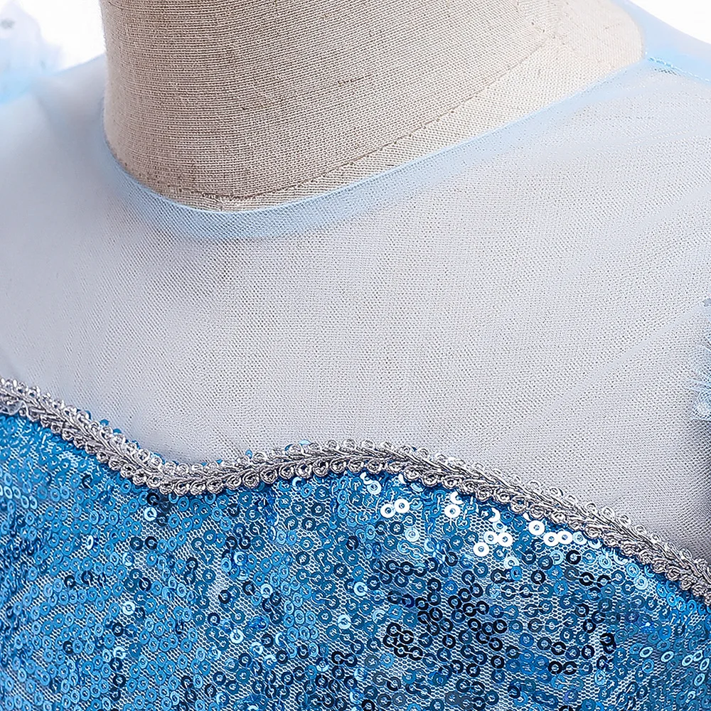 Elsa Costume For Girls Snow Queen Ball Gown Blue Sequined Mesh Carnival Party Birthday Princess Costumes 3-10Years