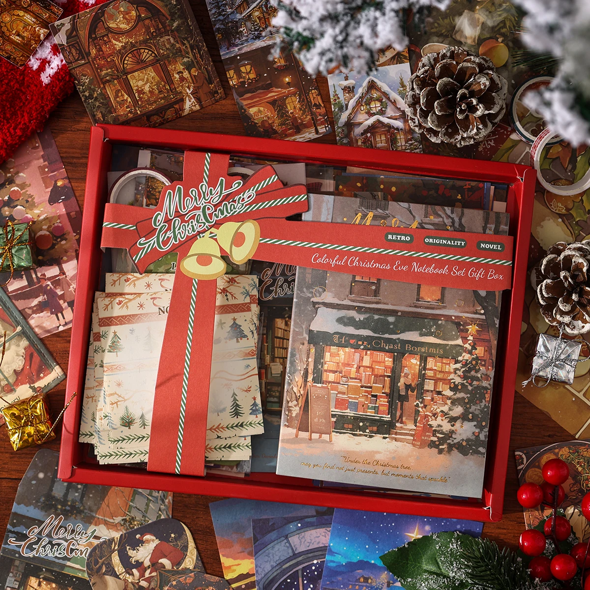 12pcs Christmas pattern Notebook Gift Set Box, Creative Tape Sticker Material Paper Exquisite Gift Set Box,Scrapbook Decoration