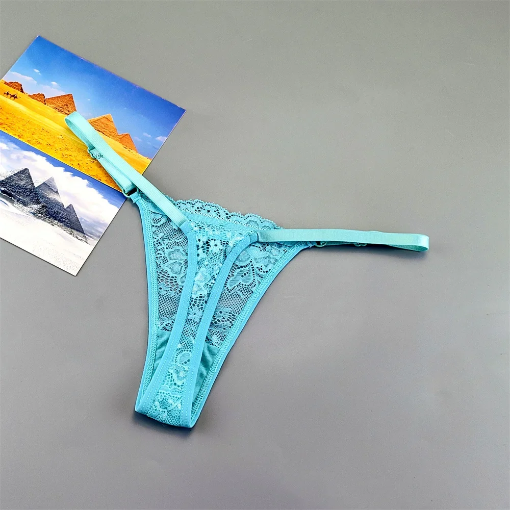 3Pcs Sexy Lace Thong Adjustable Underwear Women Low Rise Hollow Out Mesh G-string Female Underpants Perspective Lingerie