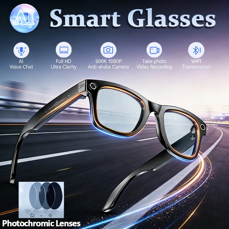 

New AI Smart Glasses 800W HD Camera Photo Recognition Video Recording Translation Al Voice Wake-up Color-changing Lens Glasses