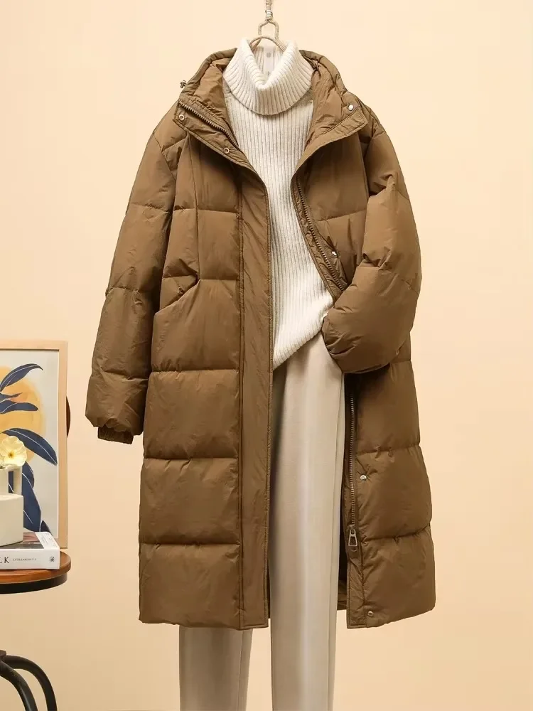 

2024 New Winter Fashion Winter Warm Medium Length Stand Collar Down Coat Duck Down Coat Women Puffer Jacker Female Thick Simple