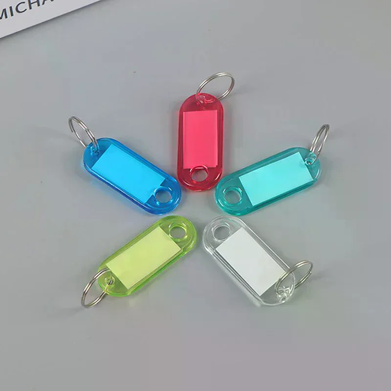 Pack of 10 Clear Plastic Key Tags with Detachable Ring Label - Dual Display Window - Perfect for Keychain Kit Crafting