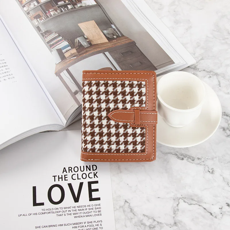 

KVNIO New Hot Sale Wallet Female Short Section Simple Houndstooth Card Wallet Retro Ultra-thin Student Folding Coin Purse