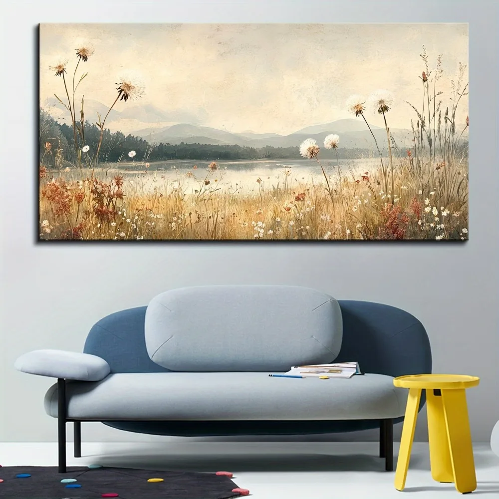 

1.5 inch thick pine solid wood frame, fall watercolor country landscape canvas painting farmhouse decorative wall art