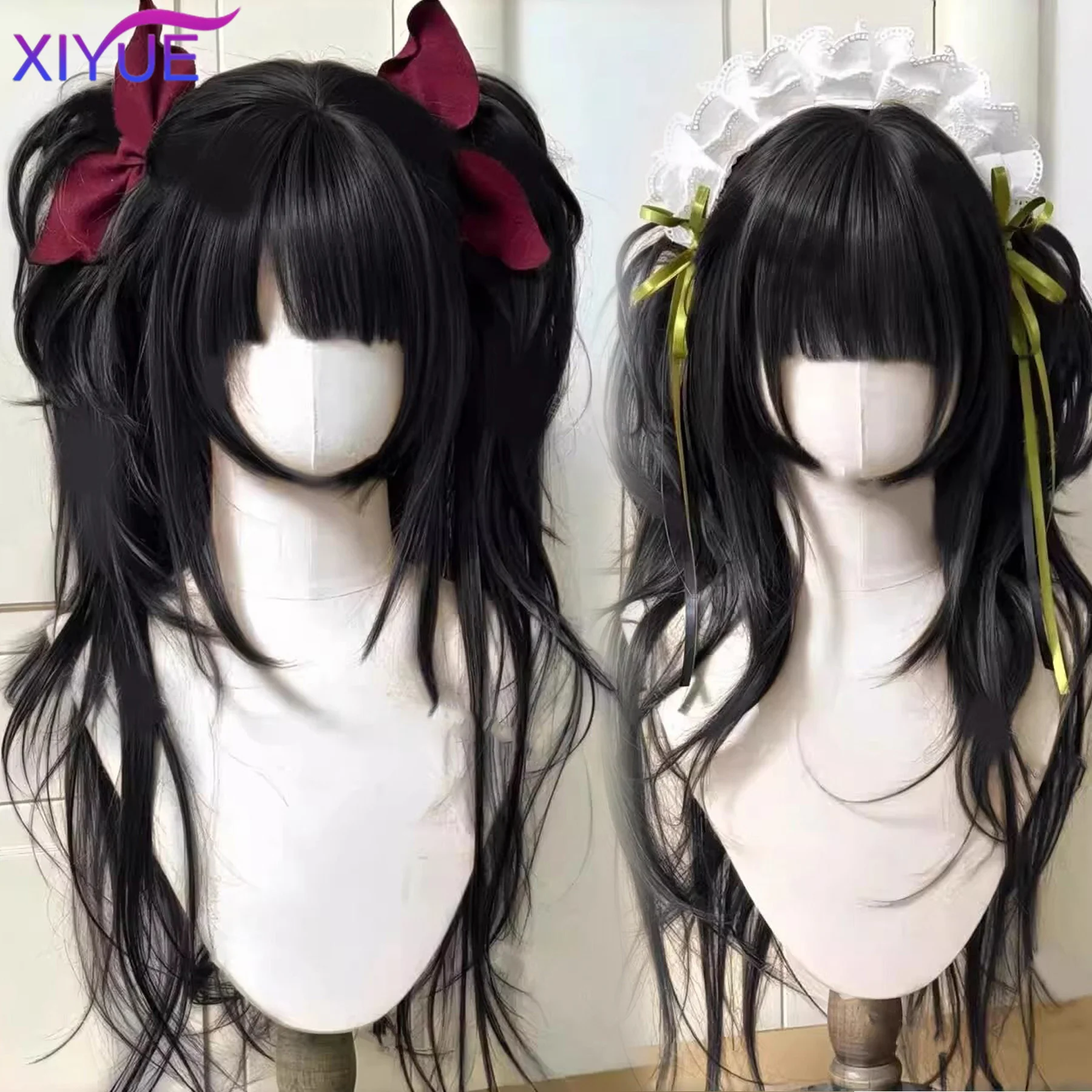 

Synthetic Black Pink Wig with Long Ponytail Short Straight Wig Lolita Cosplay Party Harajuku Blonde Wig With Bangs for Women ﻿
