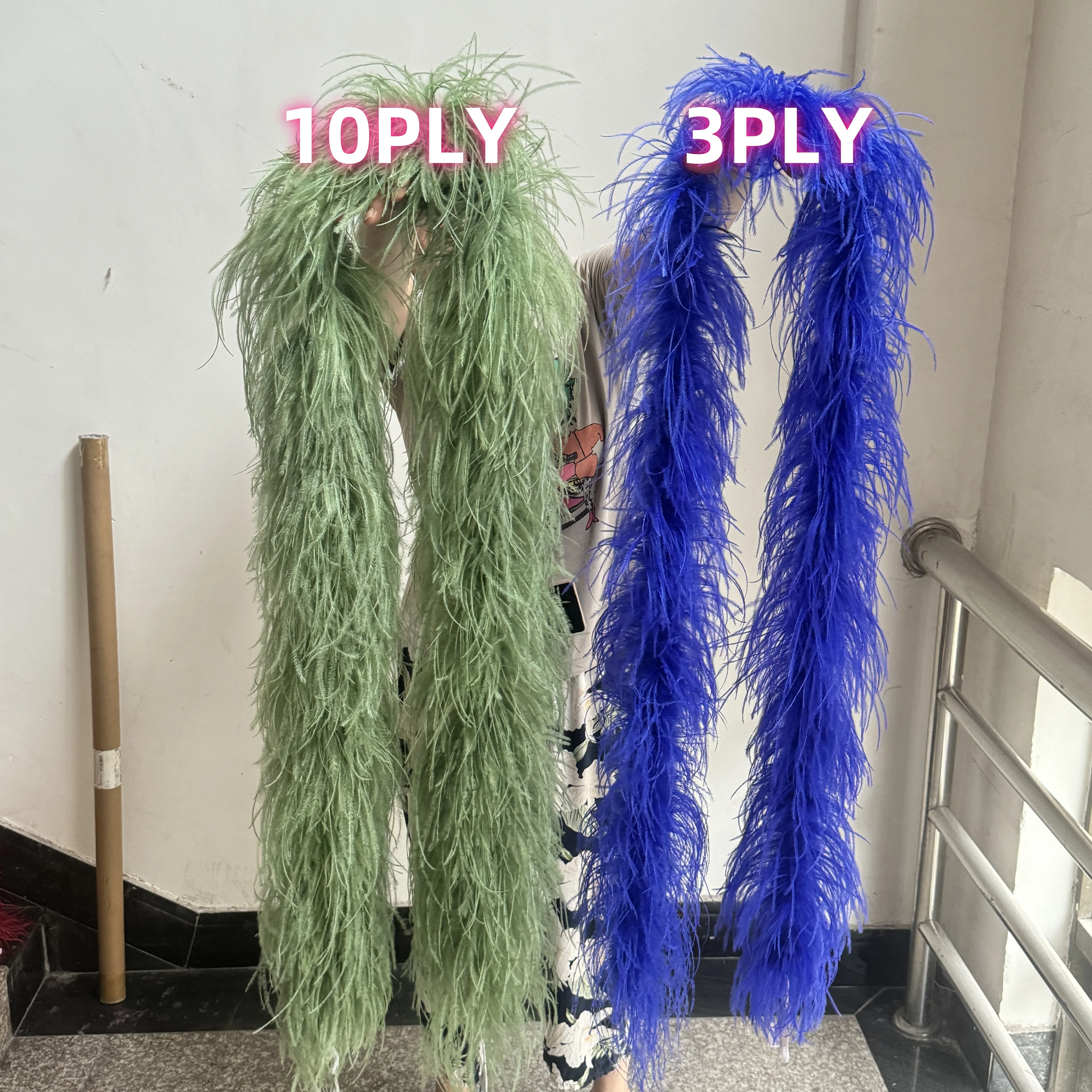 10Ply Dyed Fluffy Ostrich Feathers Boa Long Ostrich Feather Shawl for Wedding Dress Party Accessory Decoration 2Meter Wholesale