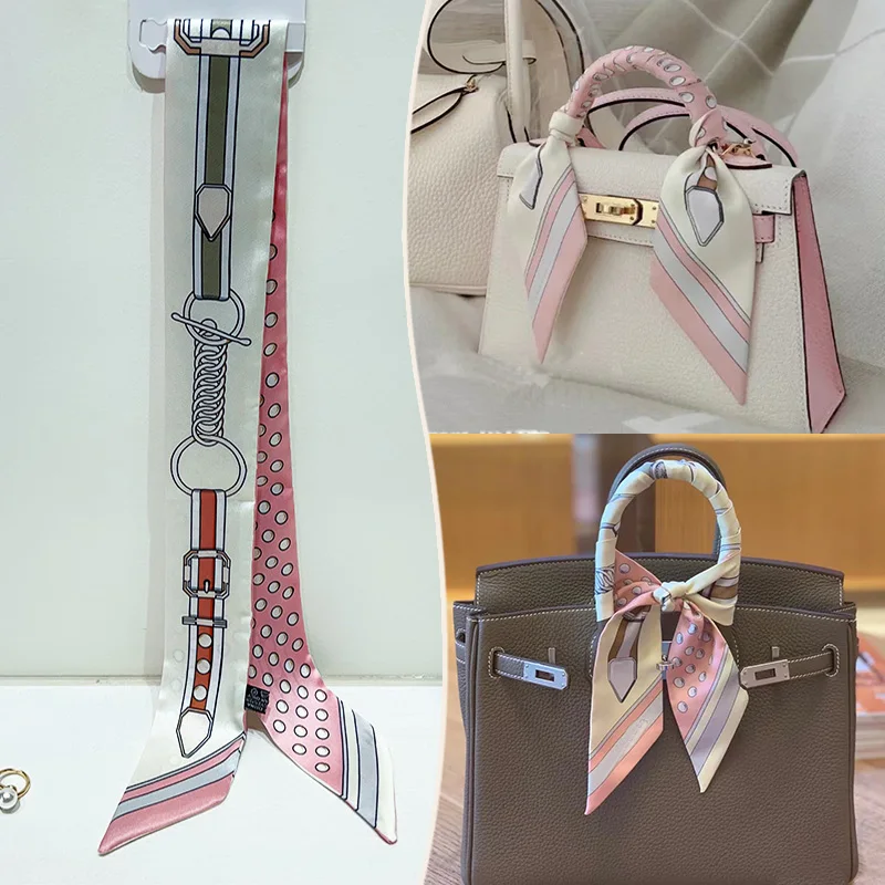 New 2025 simulated silk wrapped bag strap bag handle silk scarf tied bag ribbon decorative small streamer, image 3