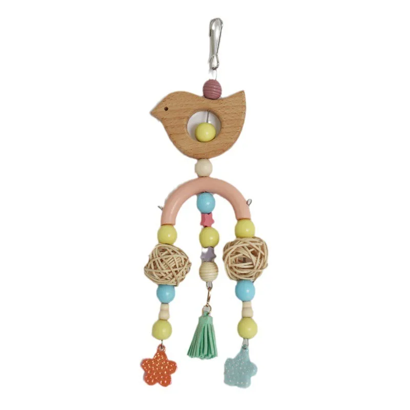 

Small Bird Chew Toy For Parrots Cage Hanging Rattan Ball Bell Beak Grinding Foraging Budgie Lovebird Cockatiel Parakeet Colorful