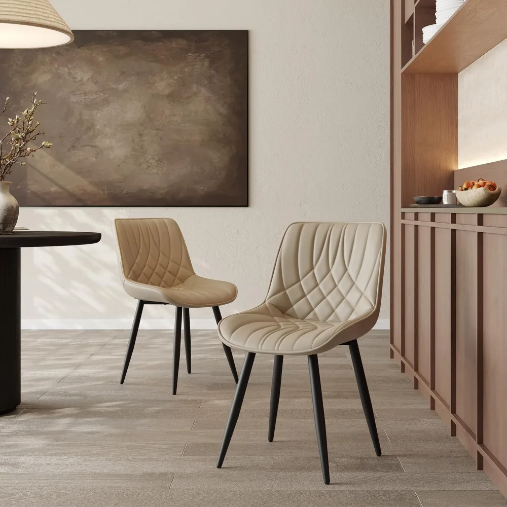 Ensemble de 2 chaises de salle à manger, chaises de cuisine en simili cuir du milieu du siècle, chaises d'appoint confortables sans accoudoirs, avec dossier rembourré