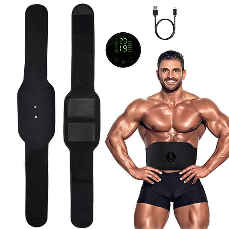 

EMS Fitness Trainer Belt Waist Support Abdominal Muscle Stimulator Slimming Belt Unisex USB Recharge Home Muscle Training Device