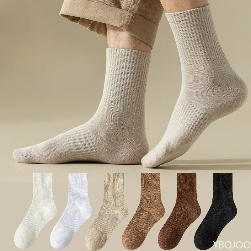 6 Paar Herren-Mid-Tube-Socken aus reiner Baumwolle, einfarbig, Herbst-Männer, Sport, geruchsdicht, antibakteriell, schweißabsorbierend, Herrensocken