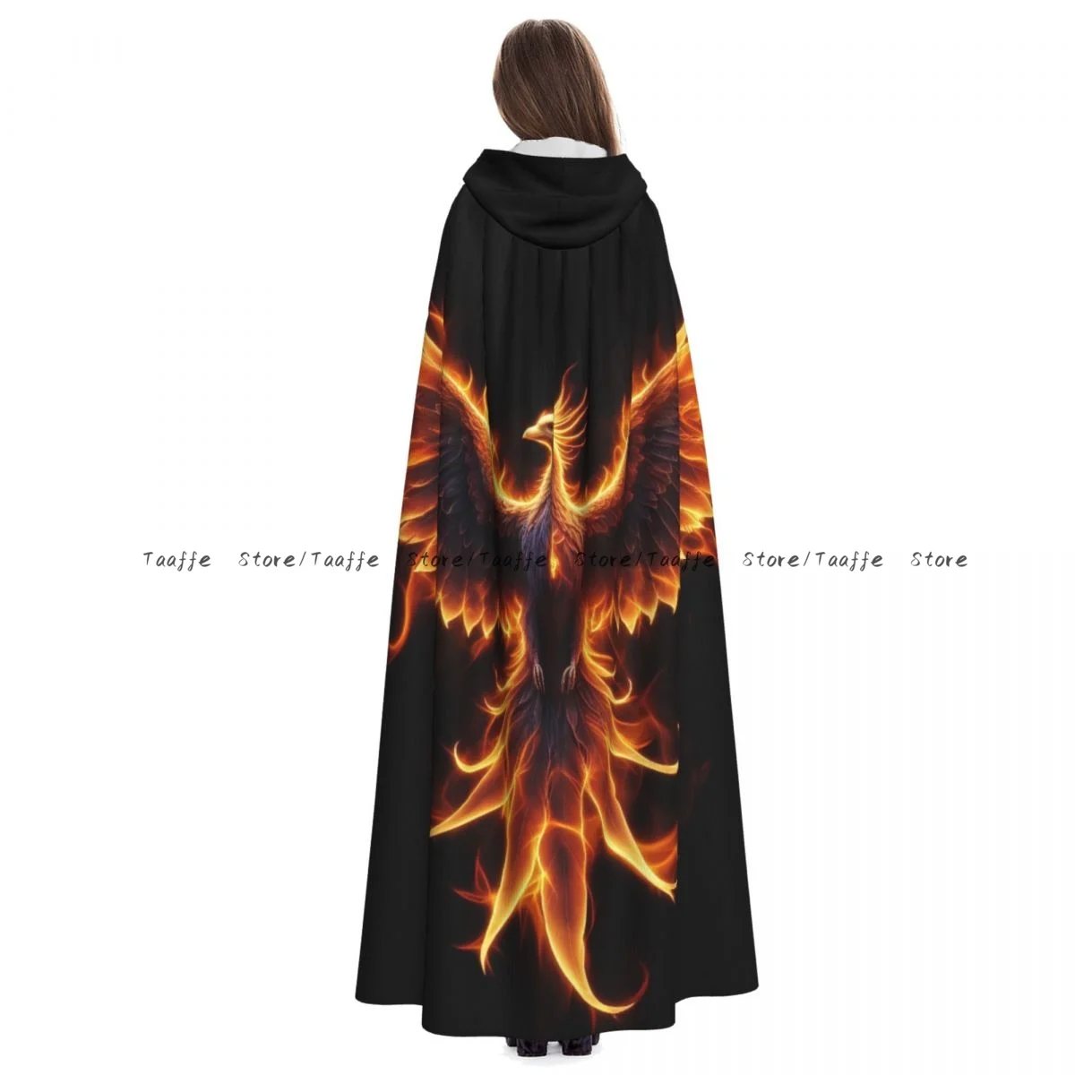 Middeleeuwse cosplay mantel kapmantel Phoenix Rising From Ash Bird In Fire symbool Cape jas lange geul kostuum tovenaarsmantel