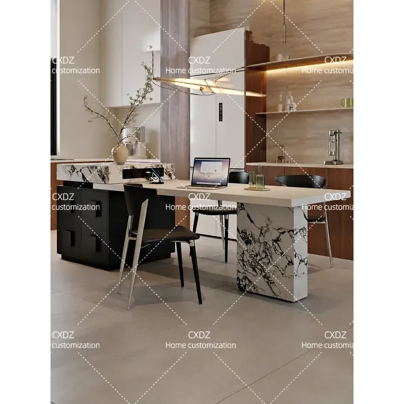 Minimalist Island Dining Table Retractable Multi Functional Kitchen Island with Storage Customizable Open Concept