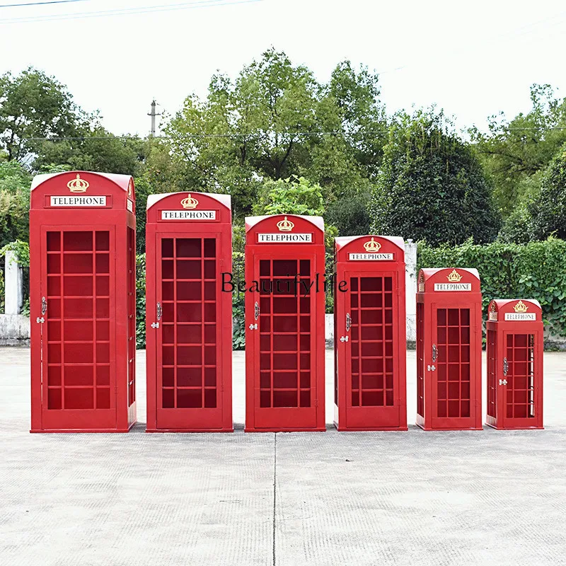 

02*Retro wrought iron handicrafts phone booth large outdoor decoration ornament