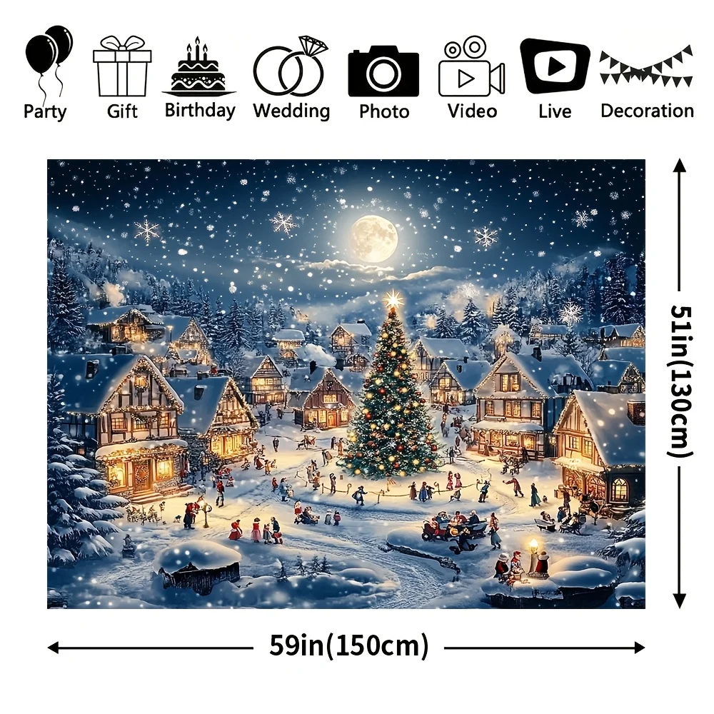1pc Large Winter Village Christmas Tapestry Wall Hanging - 70.8