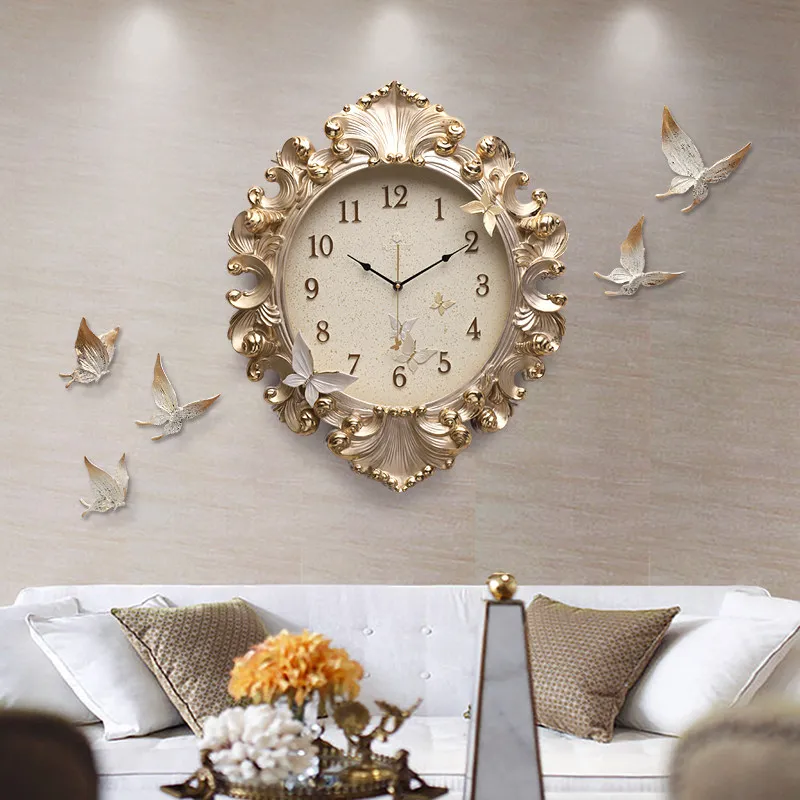 Y*-Nordic Luxury Clock Wall Living Room Romantic High Quality Vintage Wall Watch Silent Fashion Horloge Murale Home Decoration