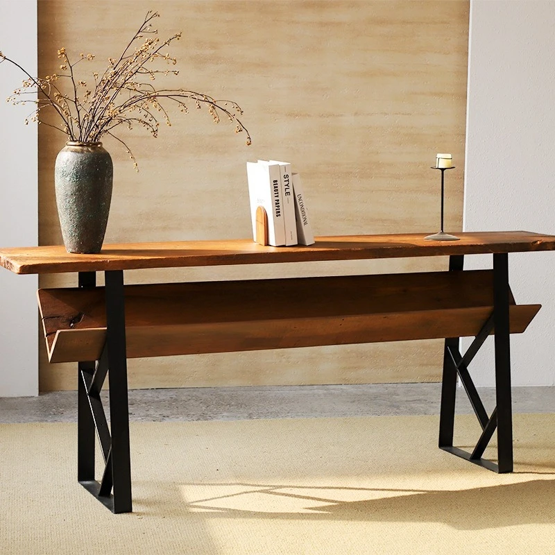 

Solid wood table, living room entry strip case, floor to wall storage wrought iron furniture