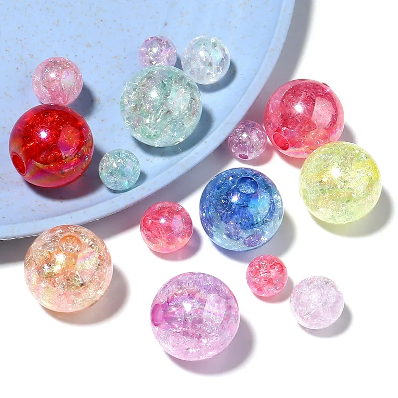 10pcs Acrylic Crackle Round Bead Mixed Color Loose Spacer Beads for Jewelry Making DIY Bracelet Necklace Accessories Materials