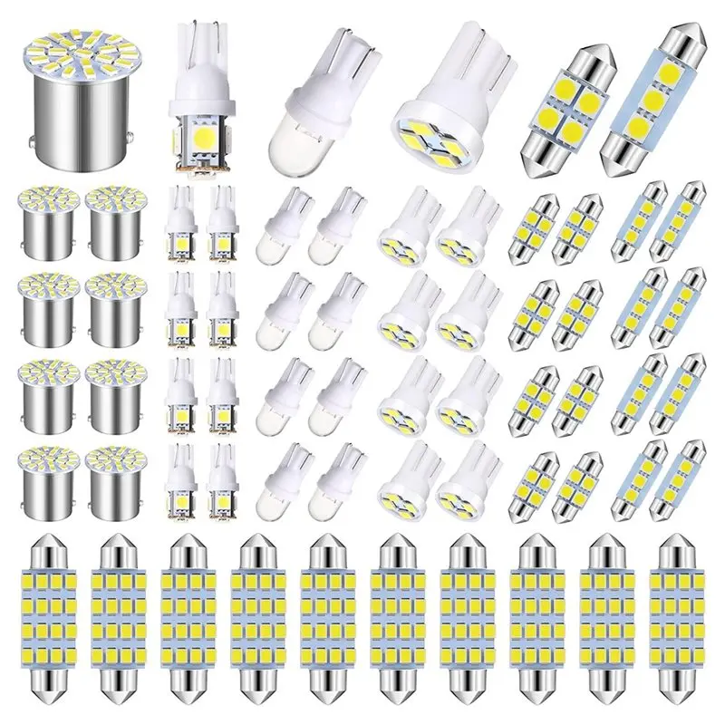 LED Car Bulb Kit Set 70 Pcs Interior Lights Dome Light 31 36 41 Mm 12V De3175 For Read Door Trunk Glove Box License