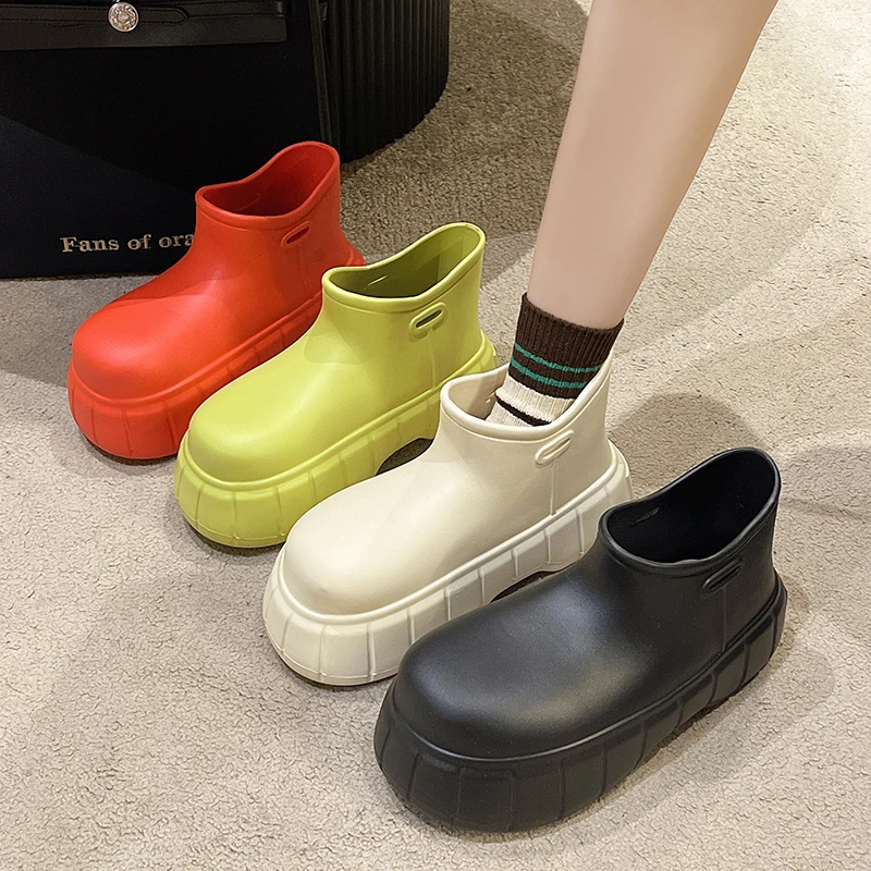 2023 Women\'s Rain Boots Thick Sole Outdoor Waterproof Rain Shoes Fashion Solid Casual Ankle Boot Platform Non-slip Ladies Shoes