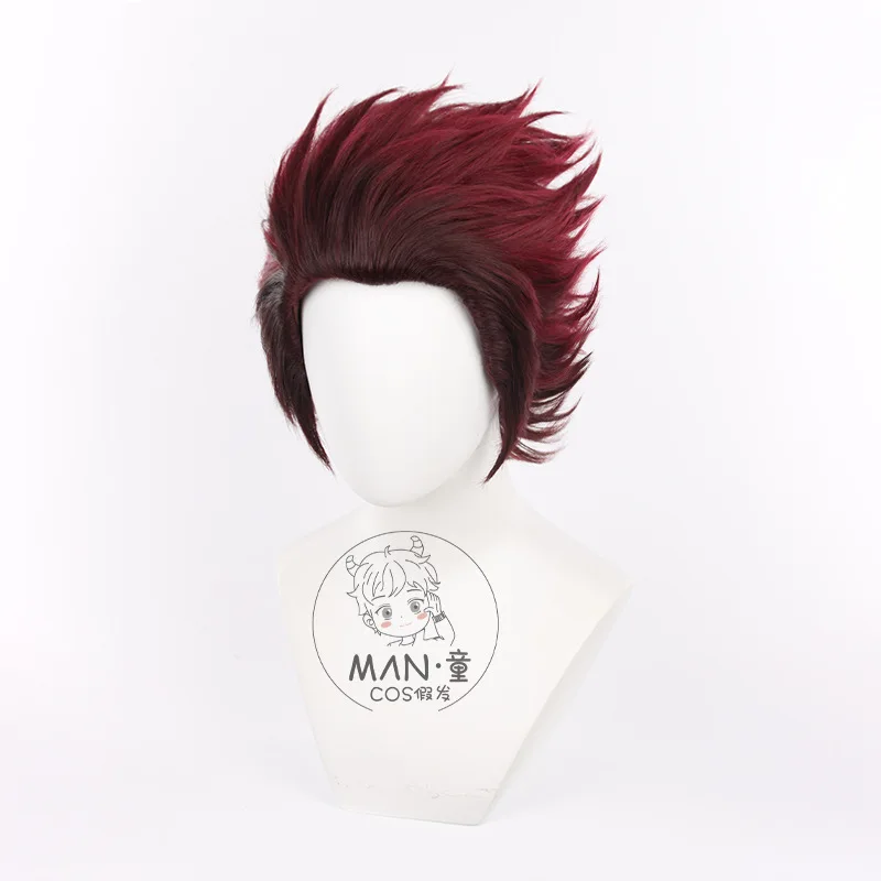 Demon Slayer Tanjiro Kamado Cosplay Pruik Gradiënt Spiky Slicked-Back Haar Halloween Cadeau