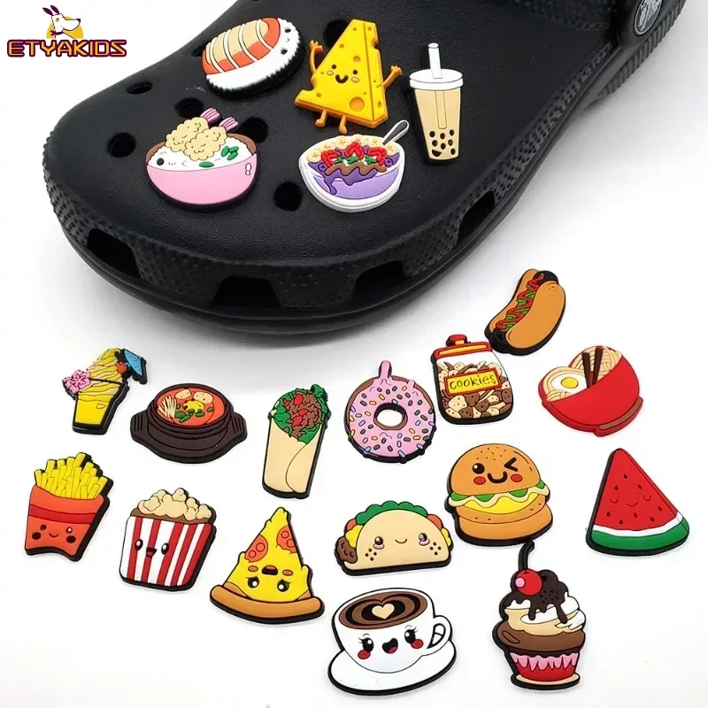 1pcs Hot Sale Food Series Personality Soft Rubber Shoe Decoration Toy Buckle Hamburger for Kids Accessories Funny DIY Shoes