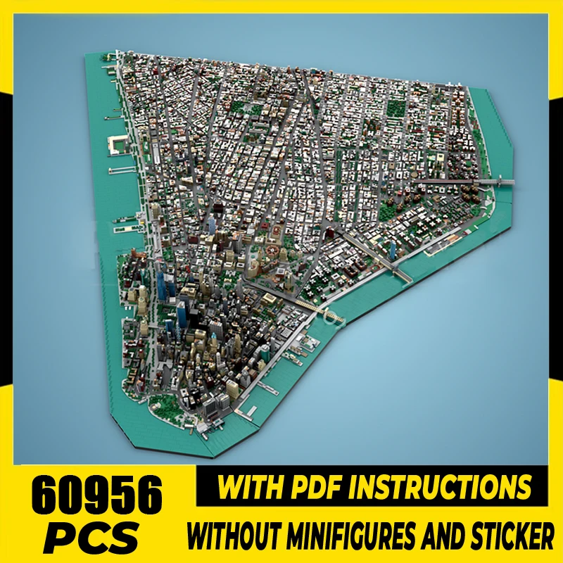 City City Street View Moc Building Blocks Manhattan inferiore - New York Bricks Modello Assemblaggio fai da te Costruzione Giocattolo Regali di festa