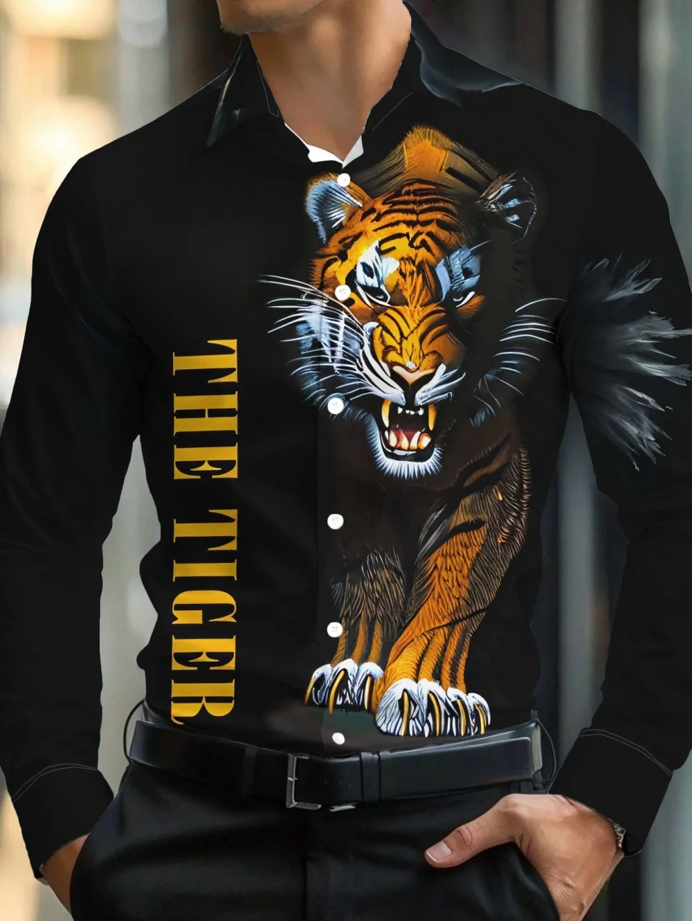 Men's Personality Tiger 3D Printed Shirt High-Definition Pattern Lapel Design Fashion Versatile Harajuku Style Men's Clothing
