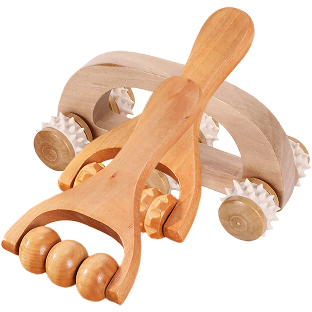 3 Pcs Neck Mother Massage Roller Handheld Wood Massager for Leg Wooden Foot