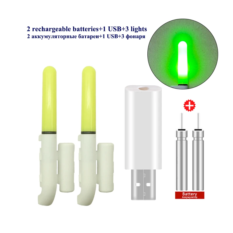 2PCS Luminous Light Glow Stick+2 Rechargeable Battery+1 USB Electronic Stick Sea Ocean Fishing Light Electric Rod Light Stick