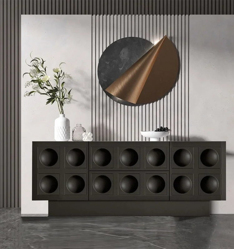 خزانة جانبية لتناول الطعام باللون الأسود بتصميم كلاسيكي فرنسي إيطالي حديث وخفيف فاخر وحدة خزانة باب راقية وتصميم خزانة جانبية مخصصة