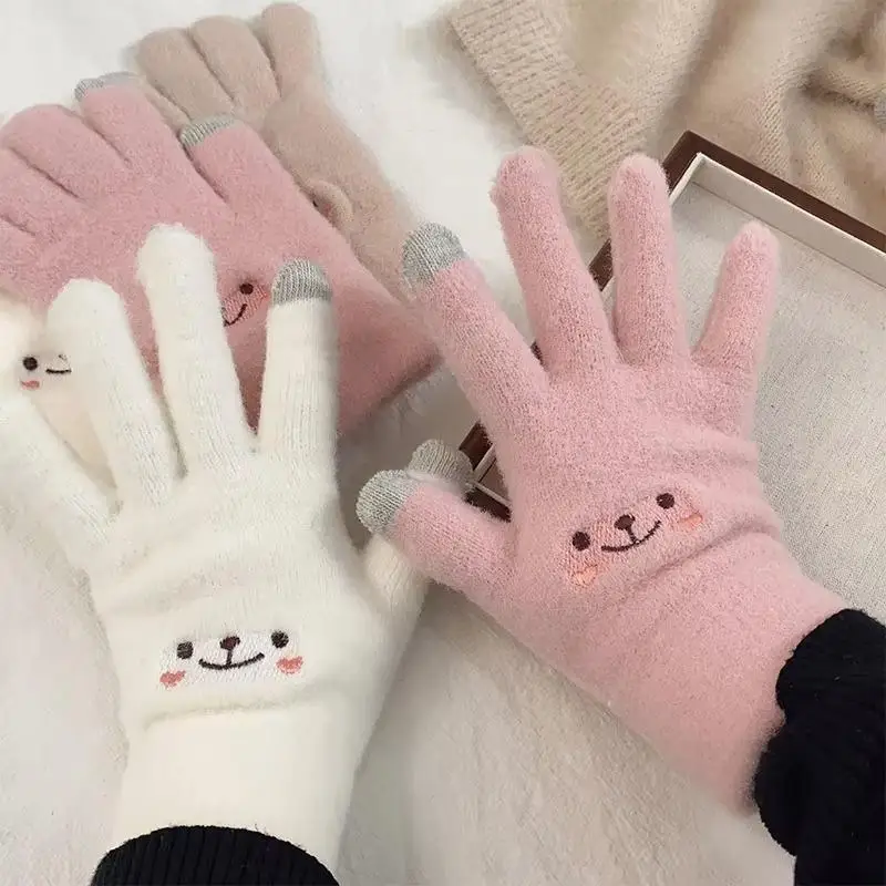 Stilvolle, dicke Winterhandschuhe für Damen aus Polyester, mit Fleece-Futter, gestrickt, mit separaten Fingern und Touchscreen-Kompatibilität. – Detail 15
