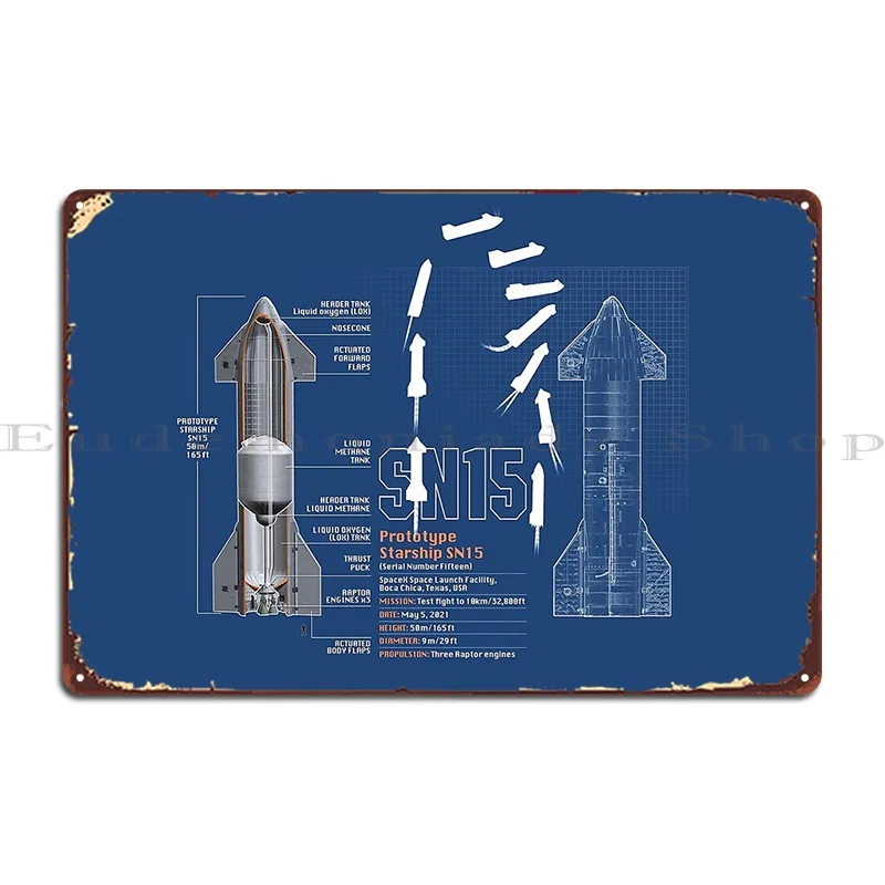 Spacex Sn15 Starship Cutaway Metal Plaque Poster Wall Decor Kitchen Kitchen Customized Cinema Tin Sign Poster