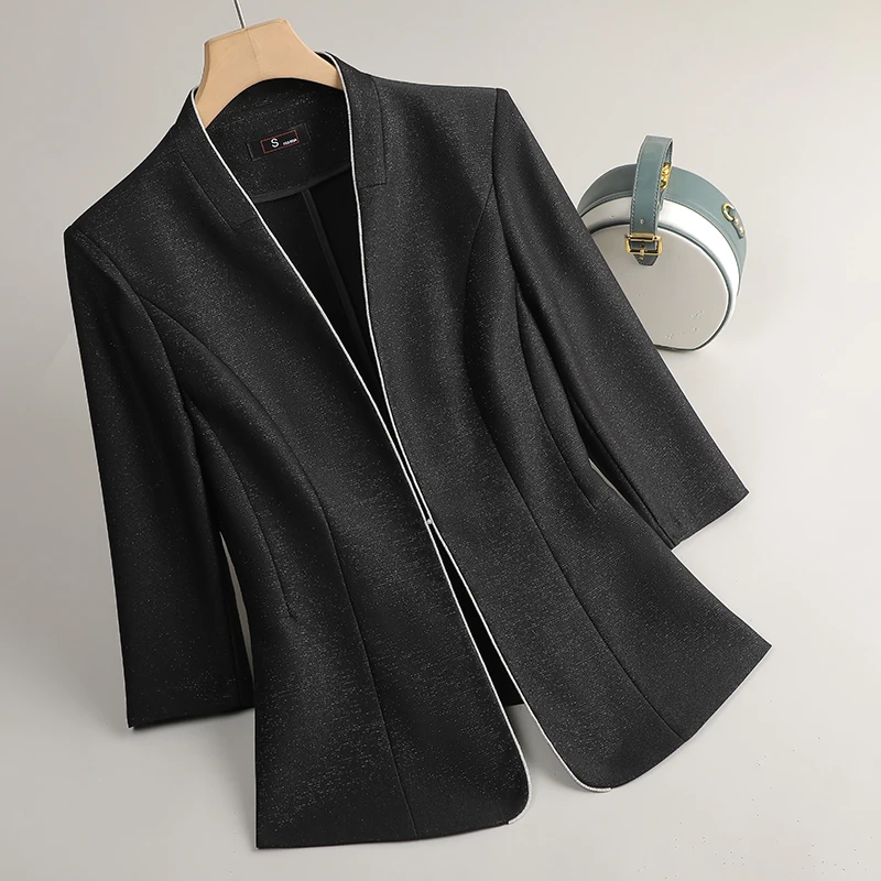 NAVIU Wiosna Lato Damska Marynarka Nowa Moda Krótki Rękaw Cienka Biurowa Damska Żakiet Różowy Czarny Morelowy Płaszcz do Pracy