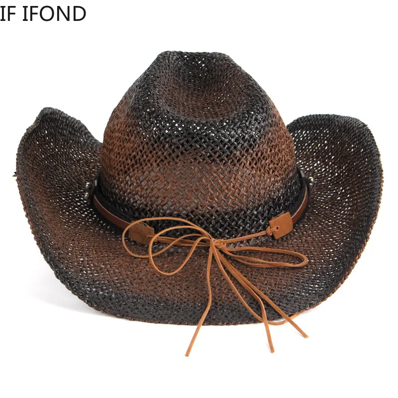 Handmade Weave Hollow Western Cowboy Hat For Men Women Summer Outdoor Cowgirl Beach Sun Straw Hat sombrero hombre