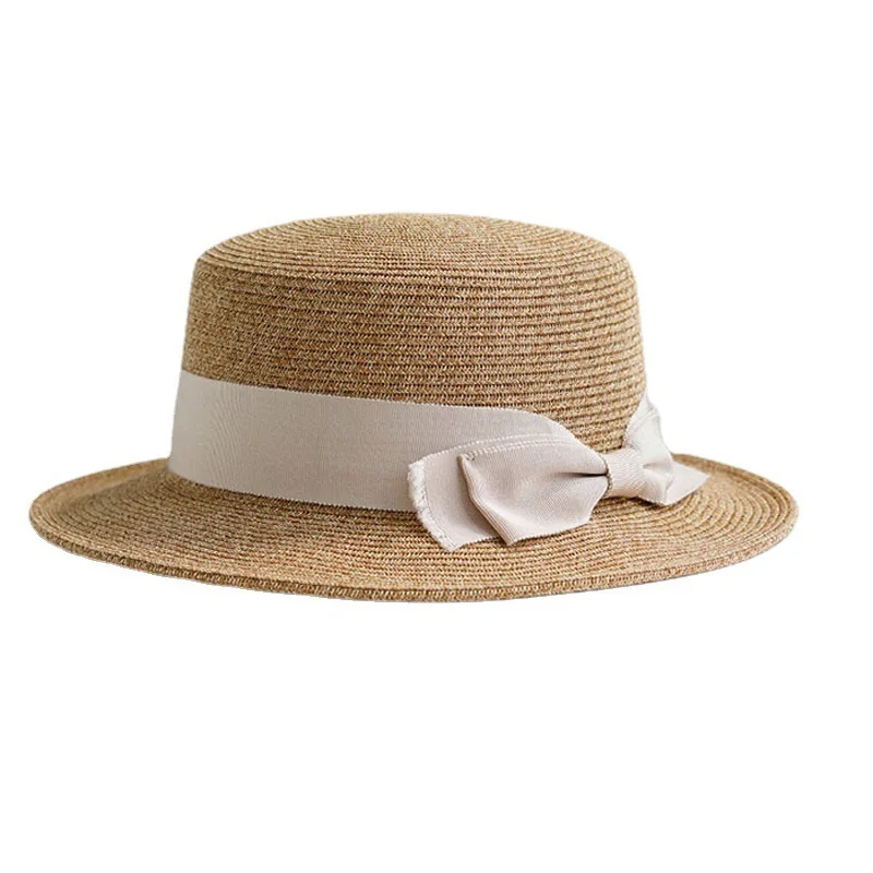 New Summer Vintage Straw Hat Women Bowknot Straw Hat Girls Outdoor Beach Travel Sunshade Cap Women Gift Simple Hats Straw Cap